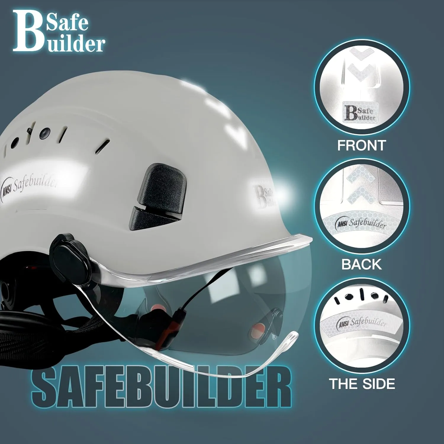 Construction Safety Helmet with Build-in Visor ABS Hard Hat with Visor Adjustable Ventilation Hardhats Work Head Protection ANSI/ISEA Z89.1