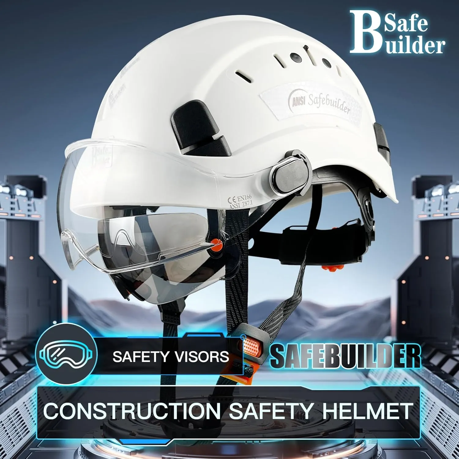 Construction Safety Helmet with Build-in Visor ABS Hard Hat with Visor Adjustable Ventilation Hardhats Work Head Protection ANSI/ISEA Z89.1