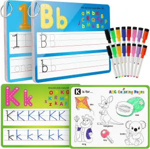 Coogam Handwriting Drawing Practice Cards, 36pcs Alphabet Number Painting Coloring with Pens, Double Sided Write and Wipe Tracing Flashcards, Educational Montessori Toy Gift for 3 4 5 Year Old Kids