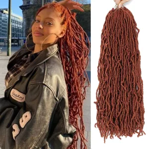 Copper Faux Locs Crochet Hair-24 Inch 6 Packs Ginger Soft Locs Crochet Hair Goddess Locs Crochet Braids For Women Pre Looped Synthetic Braid Locs For Human Hair Extensions(24in,6packs,350#)