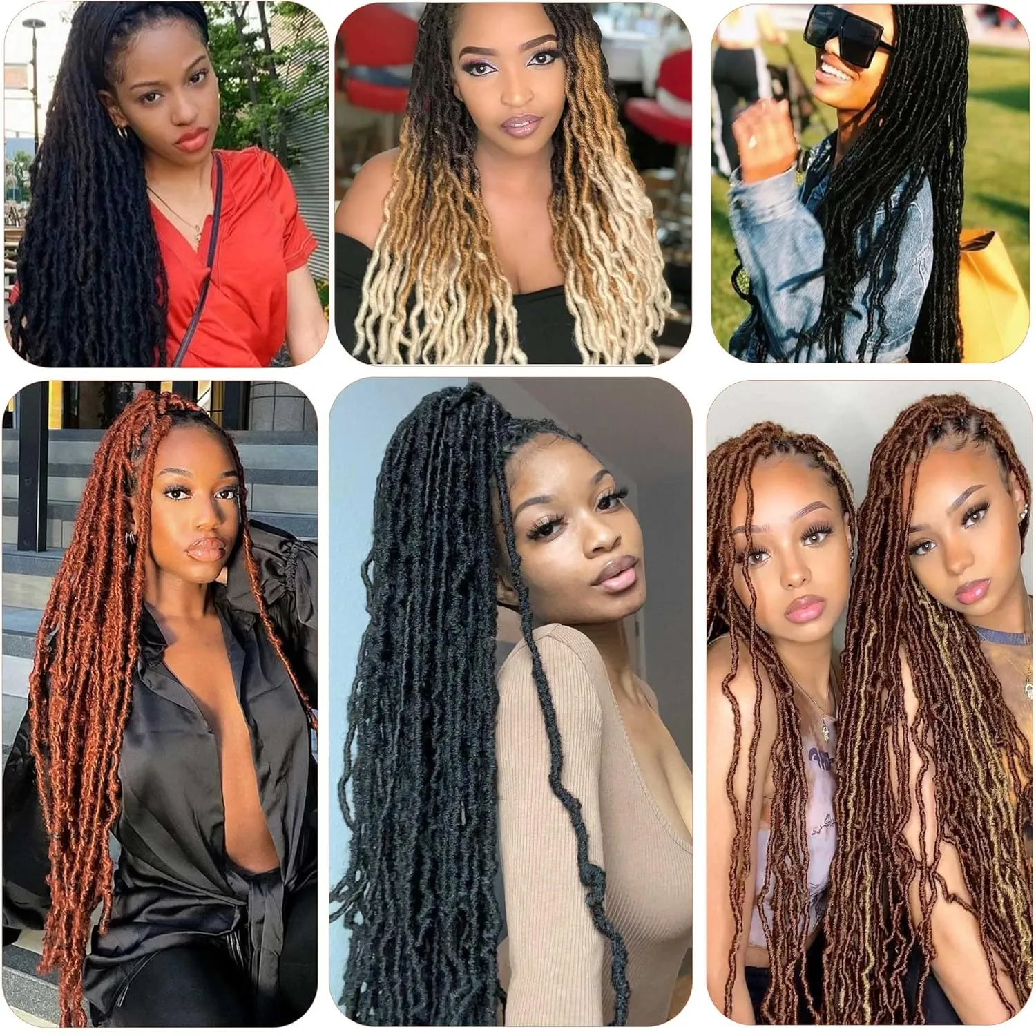 Copper Faux Locs Crochet Hair-24 Inch 6 Packs Ginger Soft Locs Crochet Hair Goddess Locs Crochet Braids For Women Pre Looped Synthetic Braid Locs For Human Hair Extensions(24in,6packs,350#)
