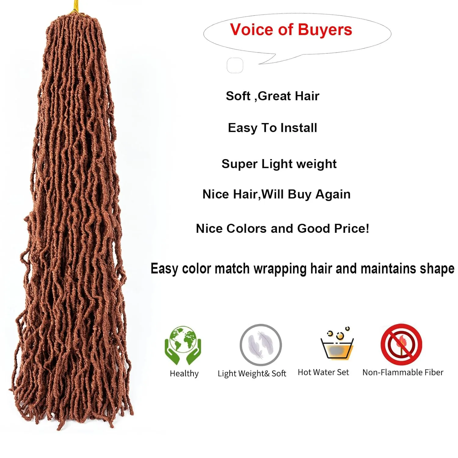 Copper Faux Locs Crochet Hair-24 Inch 6 Packs Ginger Soft Locs Crochet Hair Goddess Locs Crochet Braids For Women Pre Looped Synthetic Braid Locs For Human Hair Extensions(24in,6packs,350#)