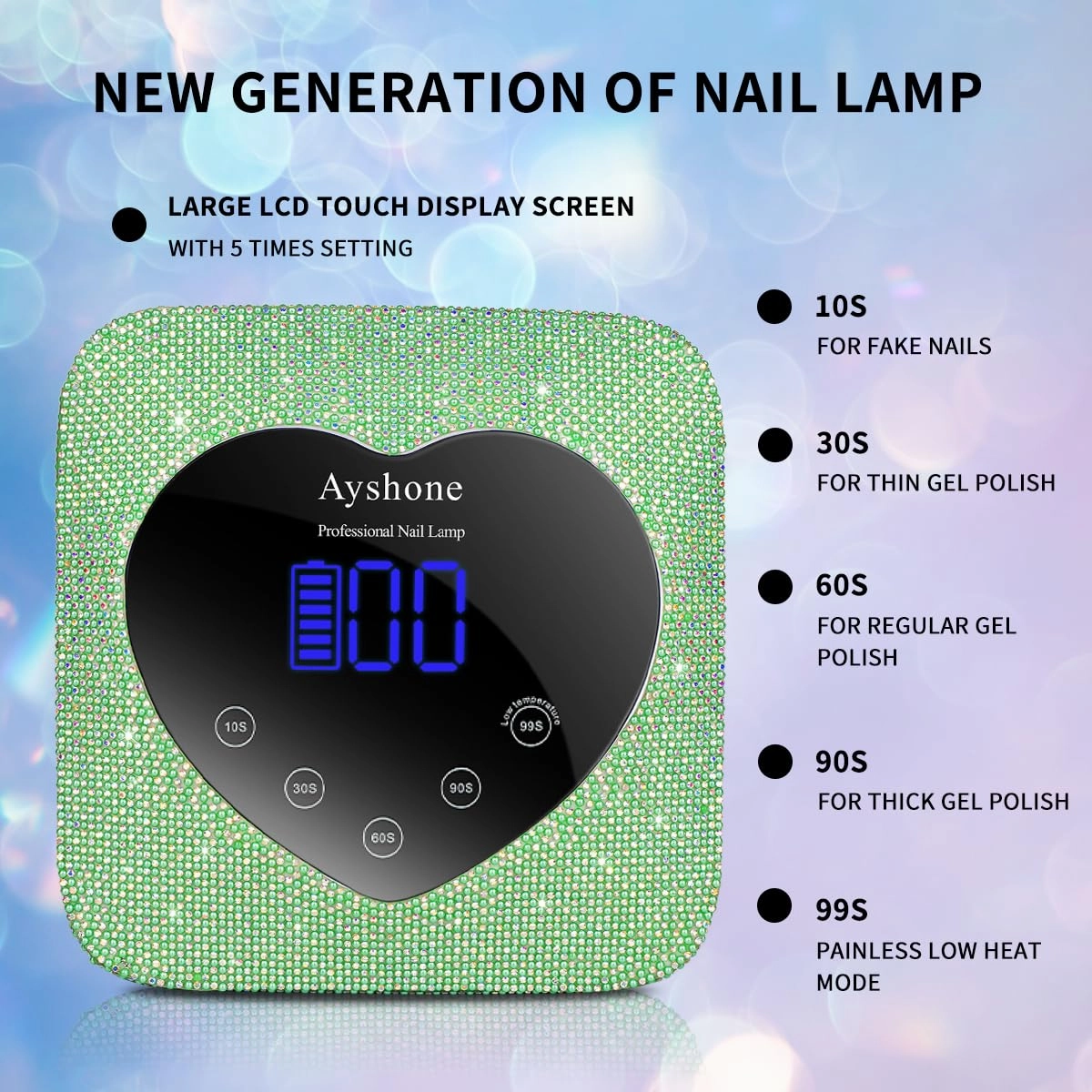 Cordless UV LED Nail Lamp,72W Rechargeable Nail Dryer Gel Polish Light with Large LCD Display,Rechargeable Nail Curing Lamp for Salon & Home (Pearl Green)