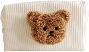 Corduroy Bear Cosmetic Bags Fuzzy Cute Travel Cosmetics Portable Storage Bag Makeup Bag (brown)