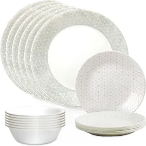 Corelle Vitrelle 18 Piece Glass Dinnerware Sets Service for 6, Triple Layer Chip & Crack Resistant Glass Plate and Bowl Sets, Knox