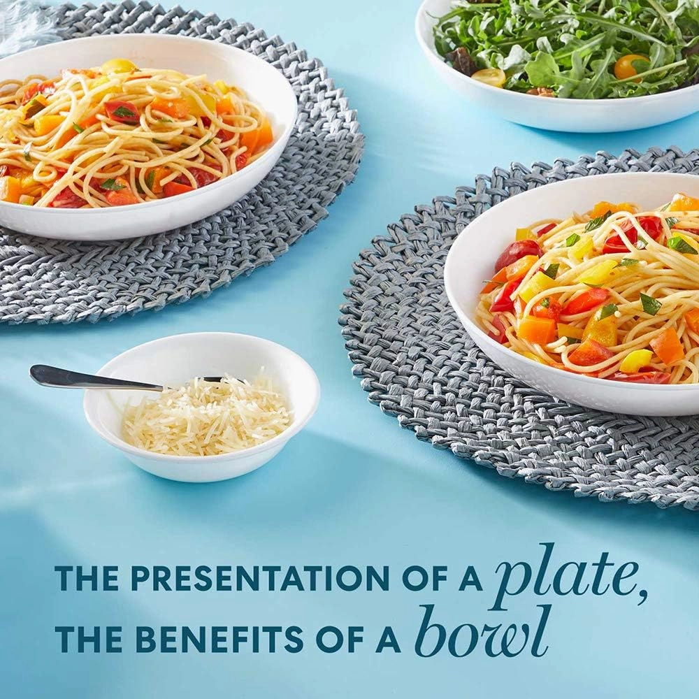 Corelle Vitrelle 4-PC Large 30-Oz Glass Meal Bowls Set, Service for 4, Compact Stack Bowls Set For Salad and Pasta, Microwave & Dishwasher Safe, White