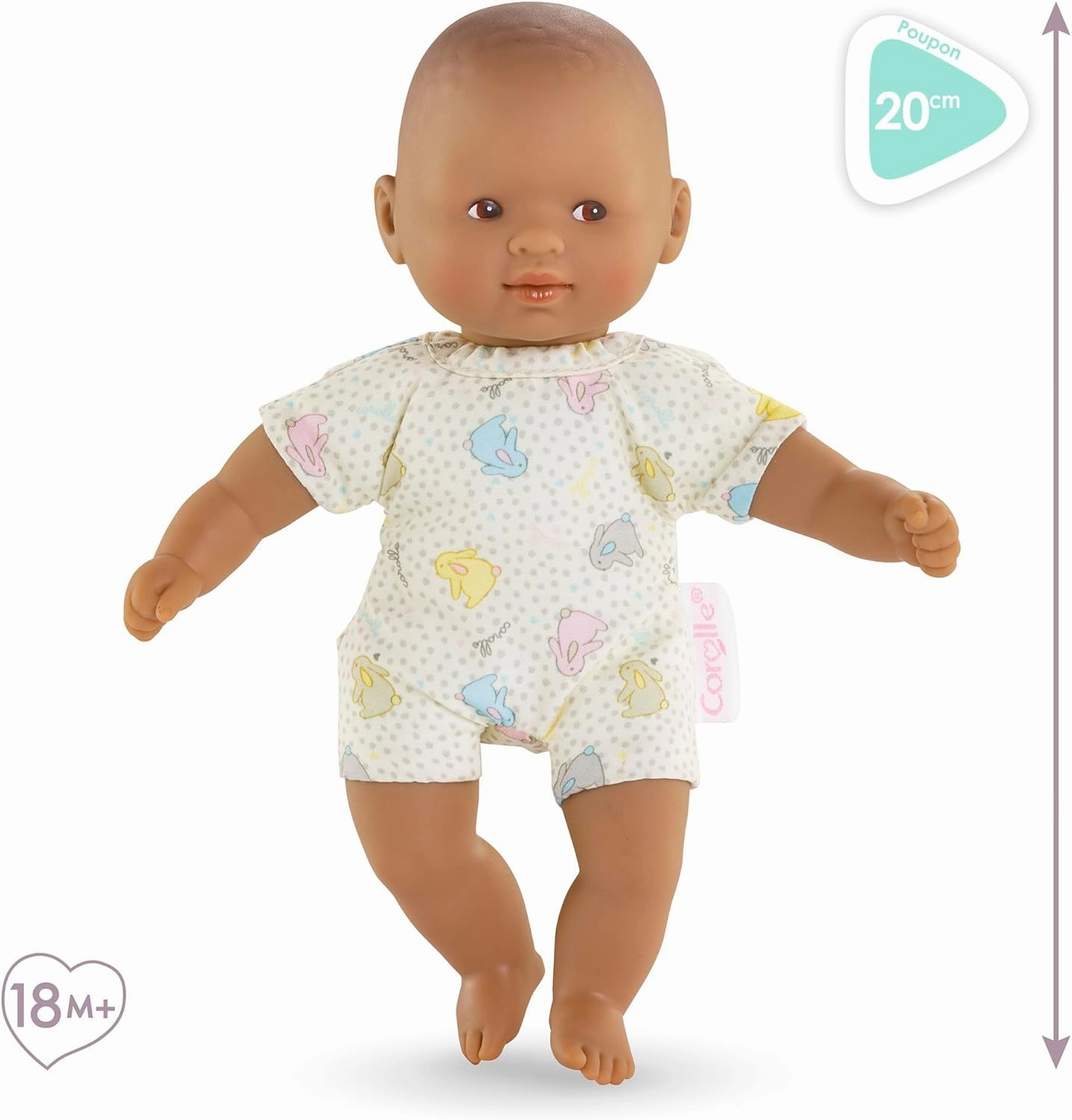Corolle Mini Calin Bunnies Baby Doll - Small 8" Soft Body with Brown Eyes and Bunny Pattern Outfit, Vanilla-Scented, Easy to Hold - for Kids Ages 18 Months and up
