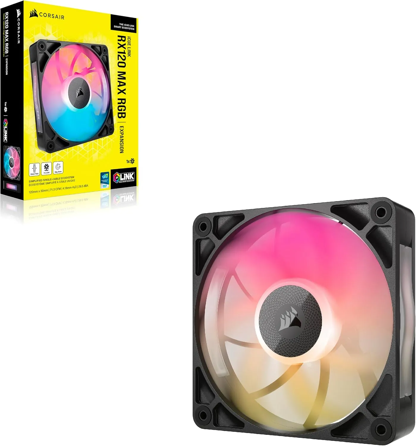 CORSAIR iCUE Link RX120 MAX RGB 120mm PWM Thick Fan – High-Static Pressure – Magnetic Dome Bearing – Single Fan – Black