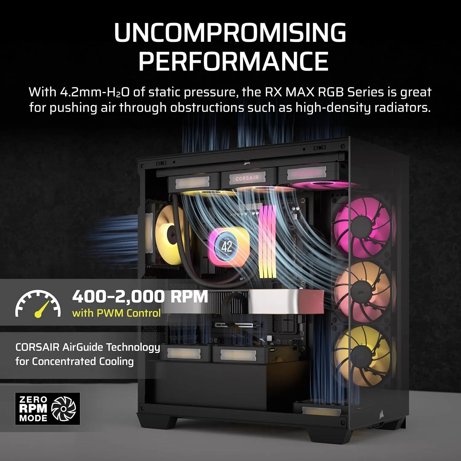 CORSAIR iCUE Link RX120 MAX RGB 120mm PWM Thick Fan – High-Static Pressure – Magnetic Dome Bearing – Single Fan – Black