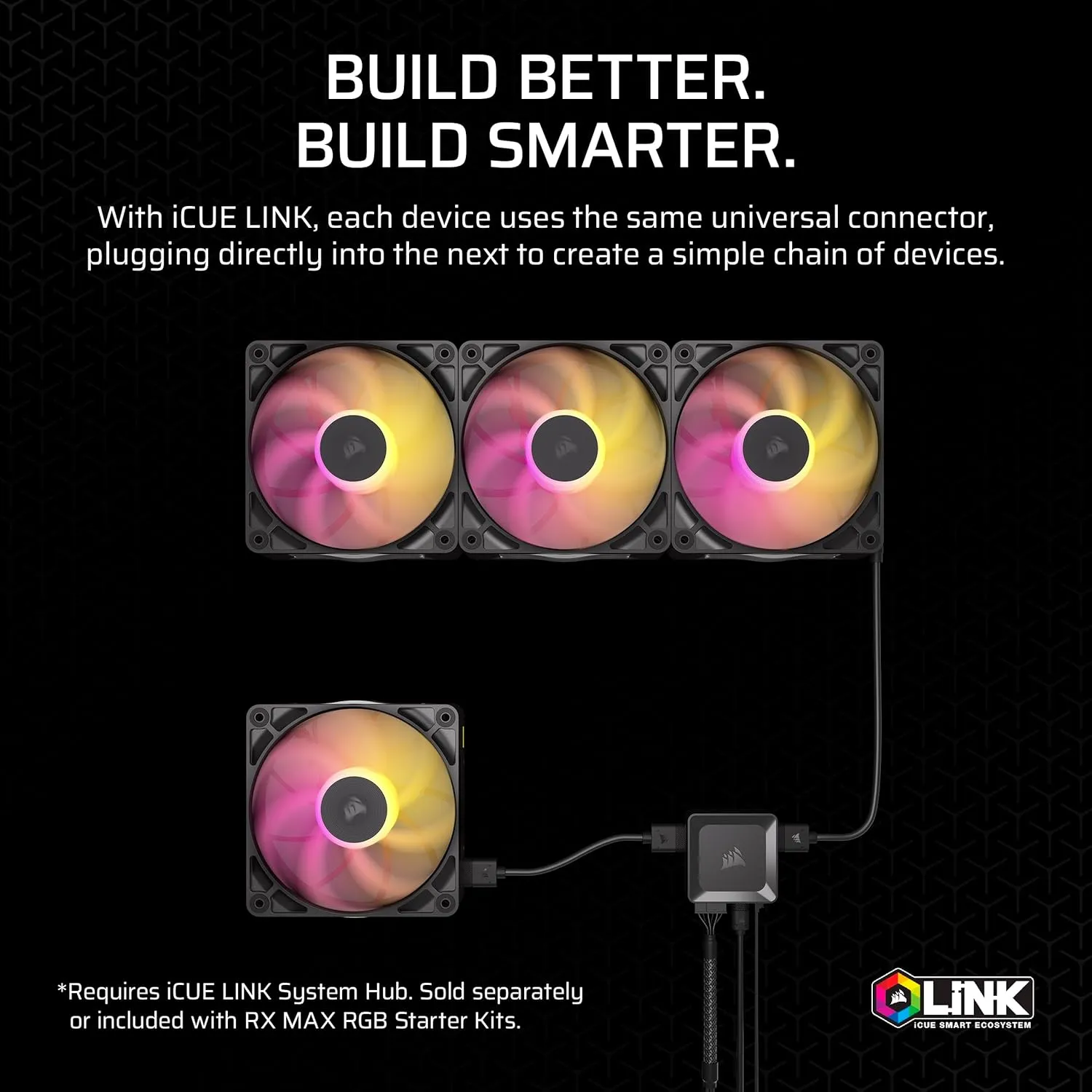 CORSAIR iCUE Link RX120 MAX RGB 120mm PWM Thick Fan – High-Static Pressure – Magnetic Dome Bearing – Single Fan – Black