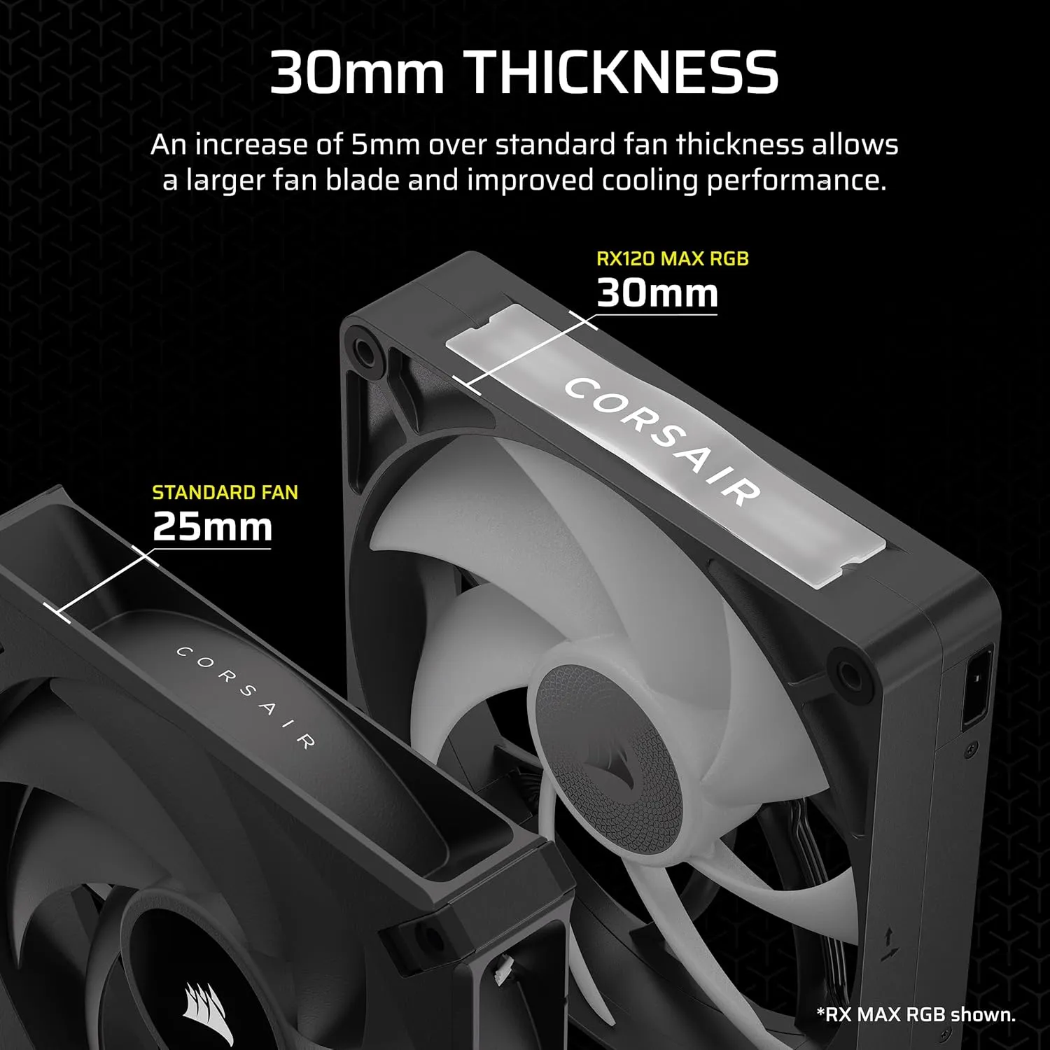 CORSAIR iCUE Link RX120 MAX RGB 120mm PWM Thick Fan – High-Static Pressure – Magnetic Dome Bearing – Single Fan – Black