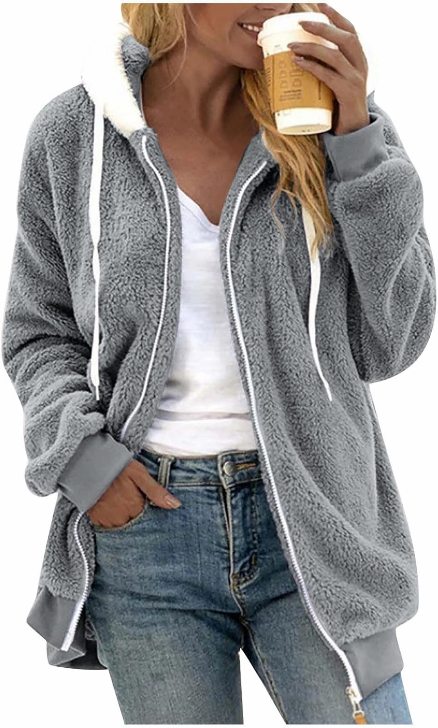 COTECRAM Women's 2023 Winter Warm Sherpa Lined Coat Fashion Plus Size Fleece Jackets Zip Up Hoodies Plush Sweatshirt Outwear