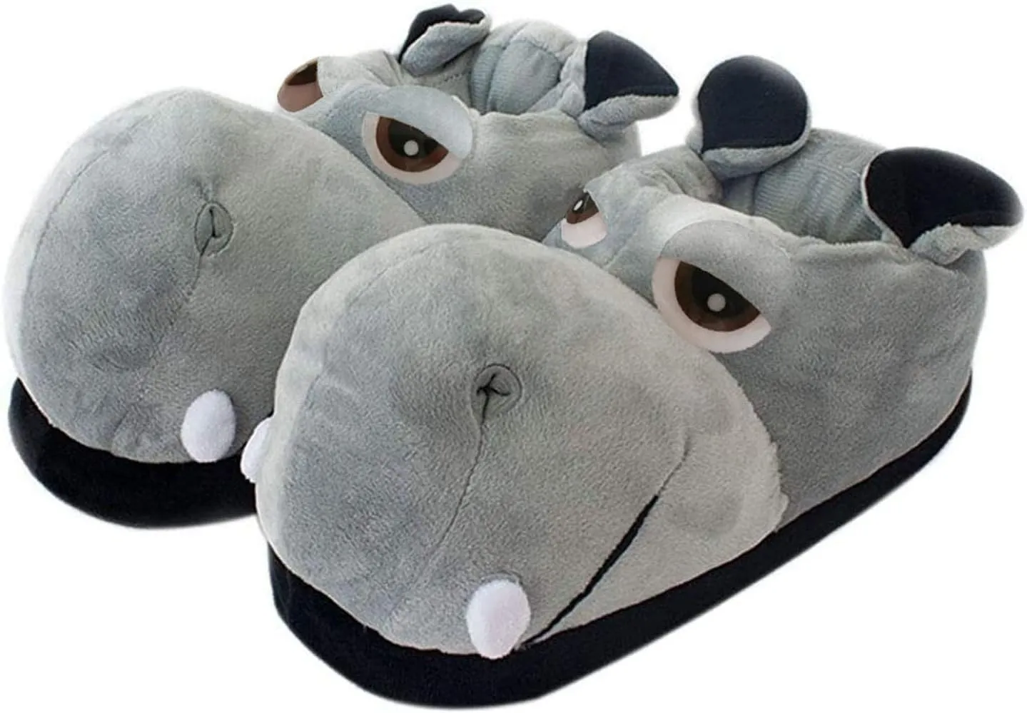 Cotton Hippo Slippers - Adult & Children Plush Animal Slippers - Gray