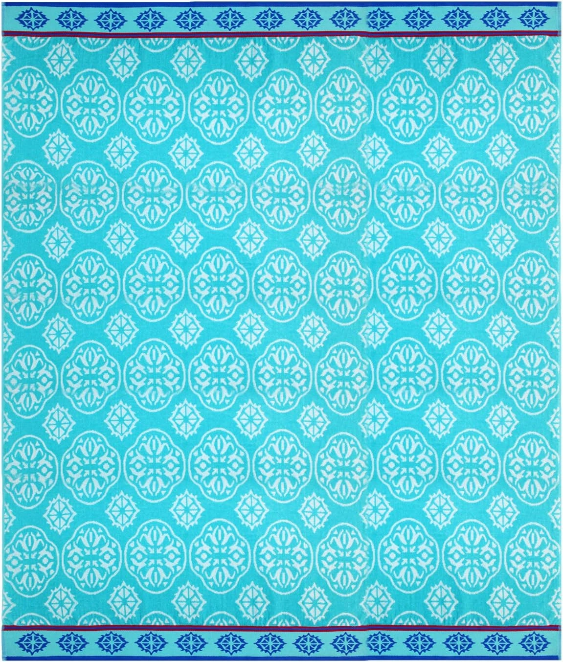 COTTON CRAFT Oversized Extra Wide XL Beach Blanket Towel for Two - 58x68-100% Cotton Velour - Big & Huge - Pool Picnic Bath Jacquard Thick Plush Super Soft Luxury - 450 GSM - Summer Trellis Pool Blue
