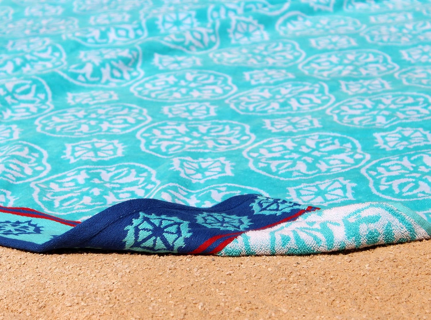 COTTON CRAFT Oversized Extra Wide XL Beach Blanket Towel for Two - 58x68-100% Cotton Velour - Big & Huge - Pool Picnic Bath Jacquard Thick Plush Super Soft Luxury - 450 GSM - Summer Trellis Pool Blue