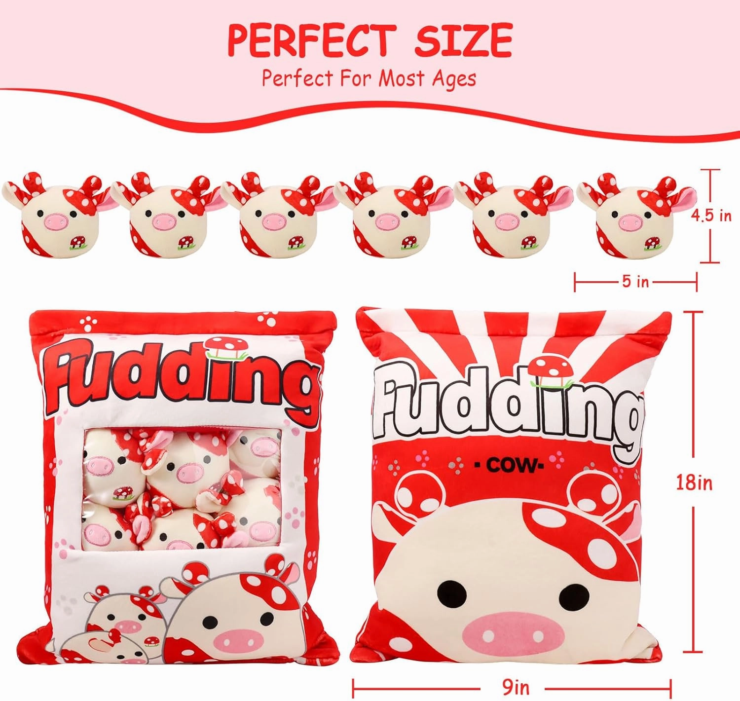 Cow Plush Pillow - 6 Mushroom Cows for Girls and Teens - Decorative Cow Gift for Room, Sofa, Couch or Bed