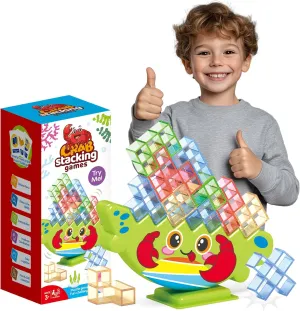 Crab Balance Stacking Game for Kids 3  | Montessori Fine Motor Skill Toys, Building Blocks Set with Vibrant Colors | Improve Focus & Coordination | Gift Ready in Reusable Box