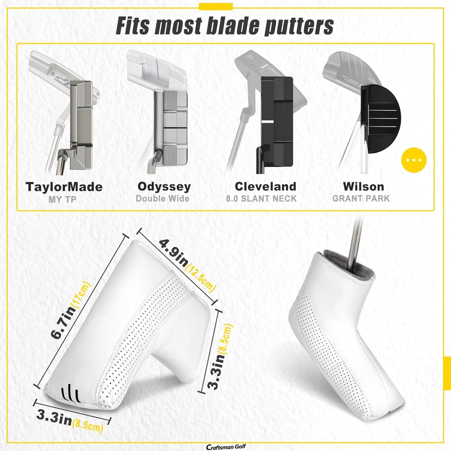 Craftsman Golf Classic Durable Golf Club Head Cover Headcover for Driver Woods Hybrids and Blade Mallet Putter Cover for Scotty Cameron Odyssey Callaway Taylormade Ping Etc.