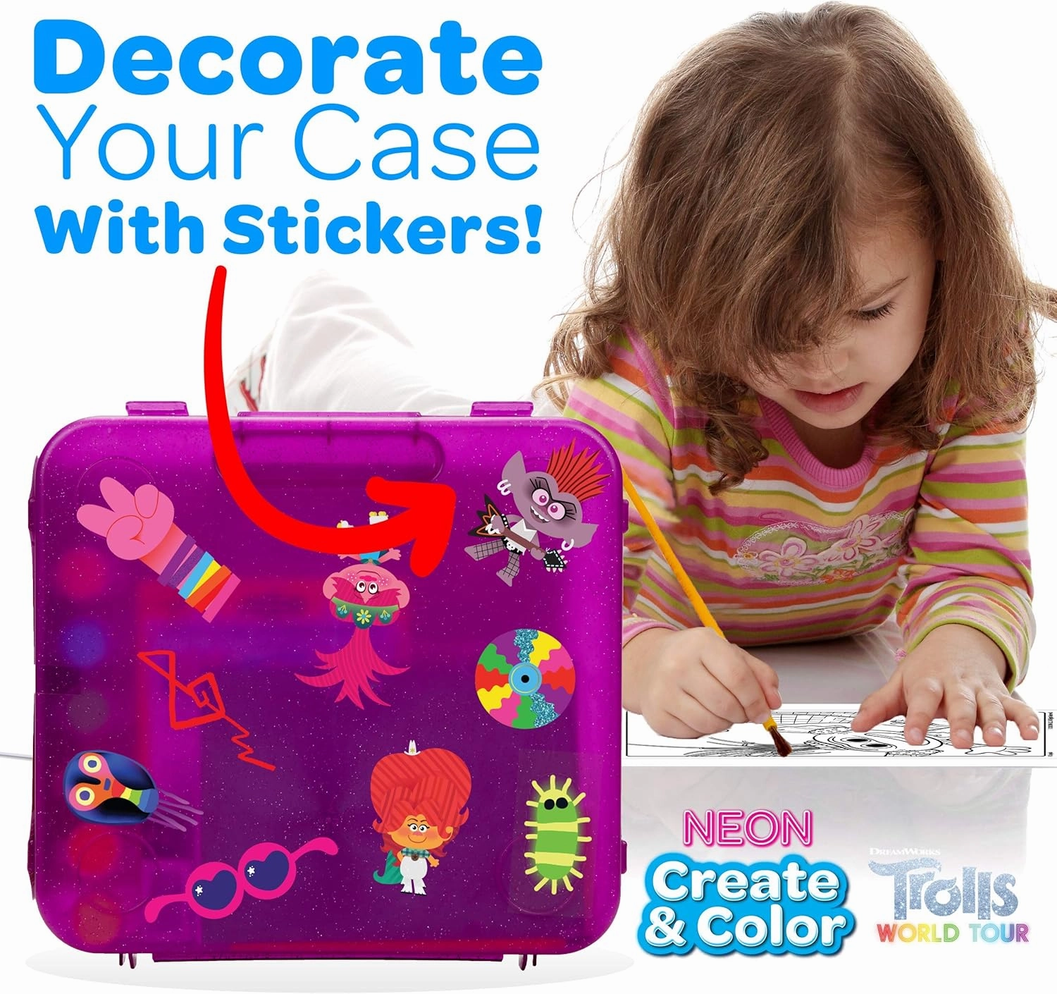 Crayola Trolls World Tour, Neon Create & Color Art Set, Over 70 Art Supplies, Gift for Kids, 5, 6, 7, 8