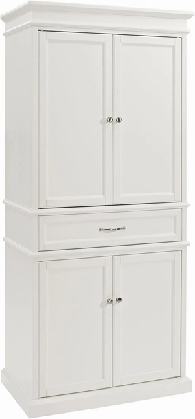 Crosley Furniture Parsons Traditional Pantry Storage Cabinet with Shelves, Kitchen, Dining, or Laundry Room, White