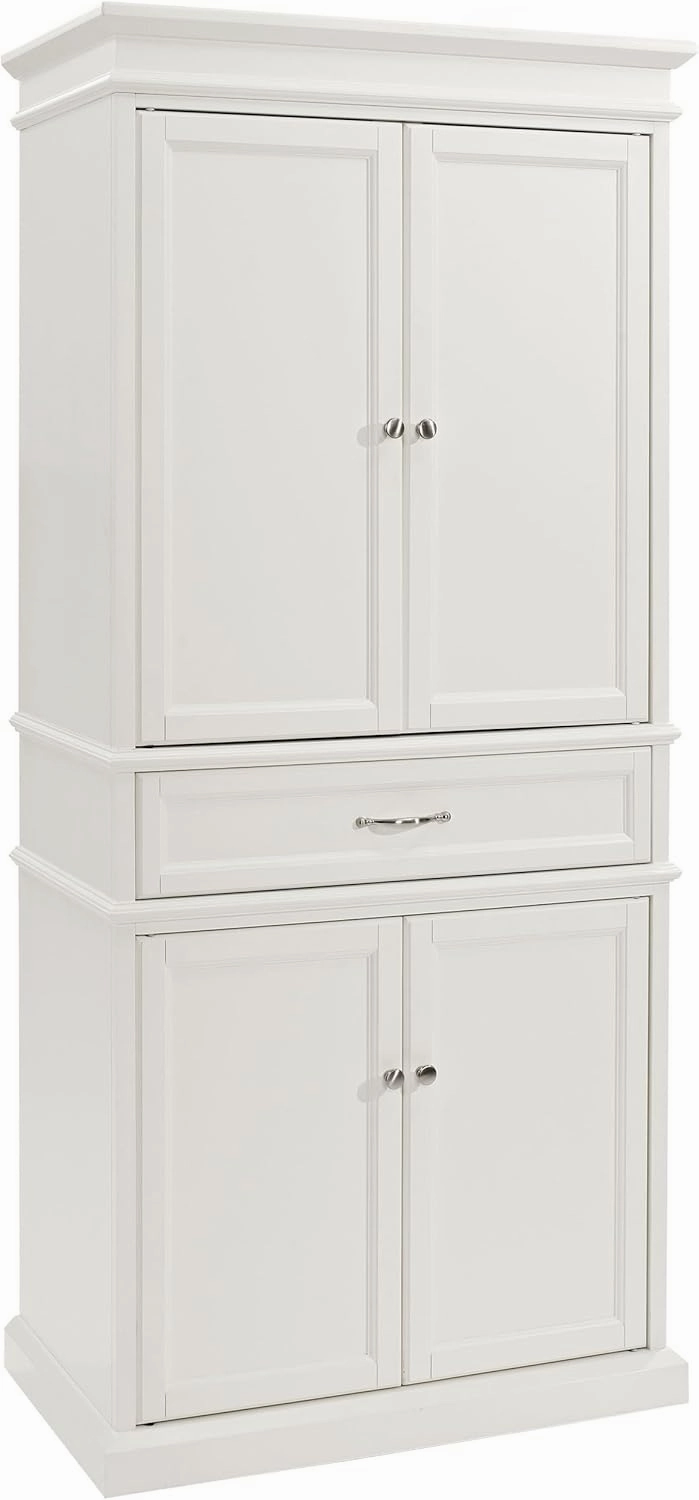Crosley Furniture Parsons Traditional Pantry Storage Cabinet with Shelves, Kitchen, Dining, or Laundry Room, White