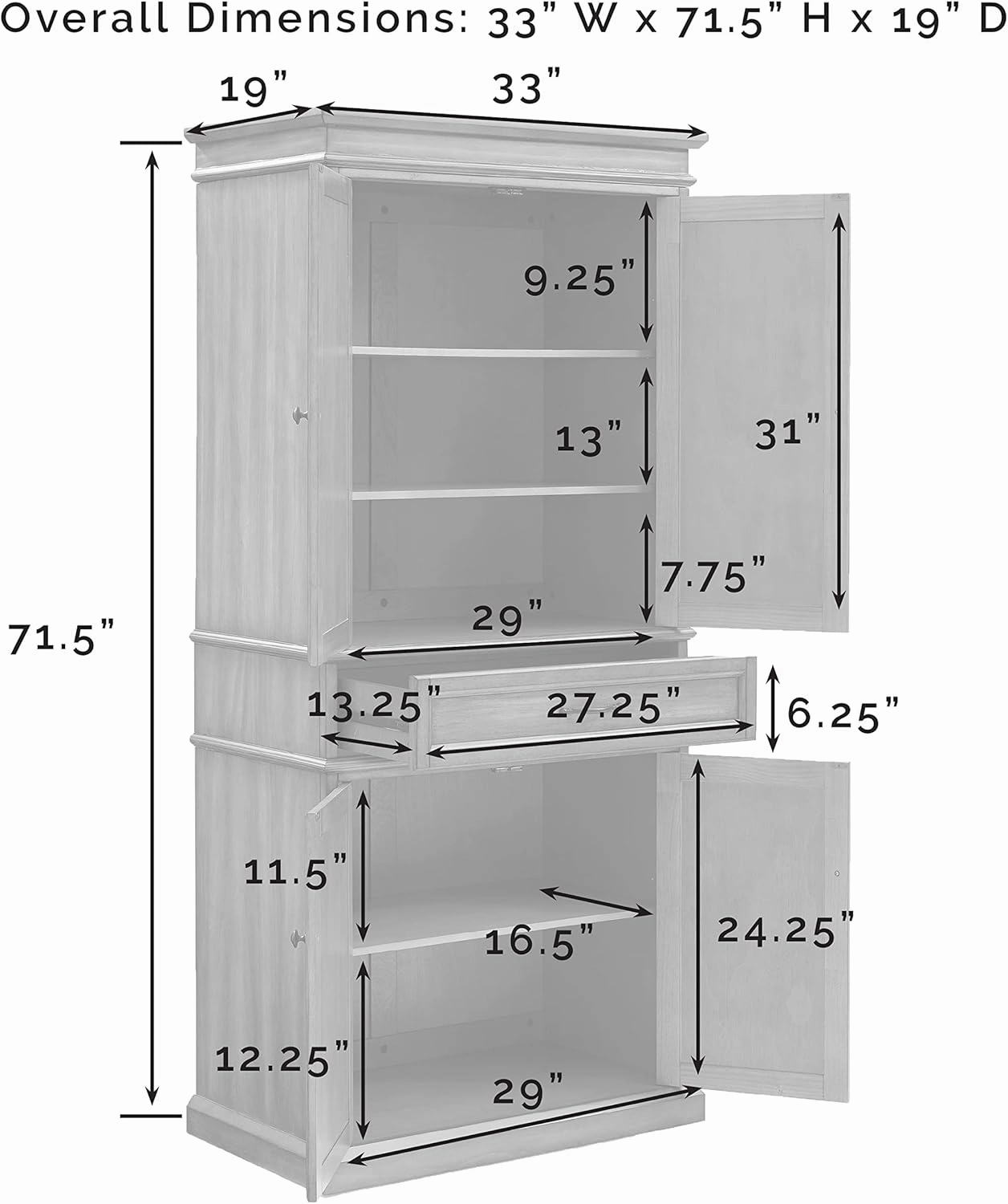 Crosley Furniture Parsons Traditional Pantry Storage Cabinet with Shelves, Kitchen, Dining, or Laundry Room, White