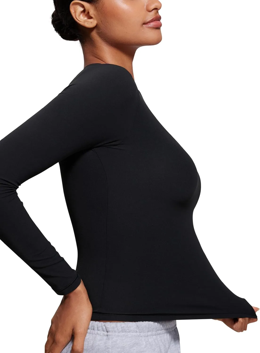 CRZ YOGA Softembrace Long Sleeve Shirts for Women Soft Crew Neck Fall Basic Tight Tops Fitted Casual Going Out T-Shirts