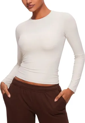 CRZ YOGA Softembrace Long Sleeve Shirts for Women Soft Crew Neck Fall Basic Tight Tops Fitted Casual Going Out T-Shirts