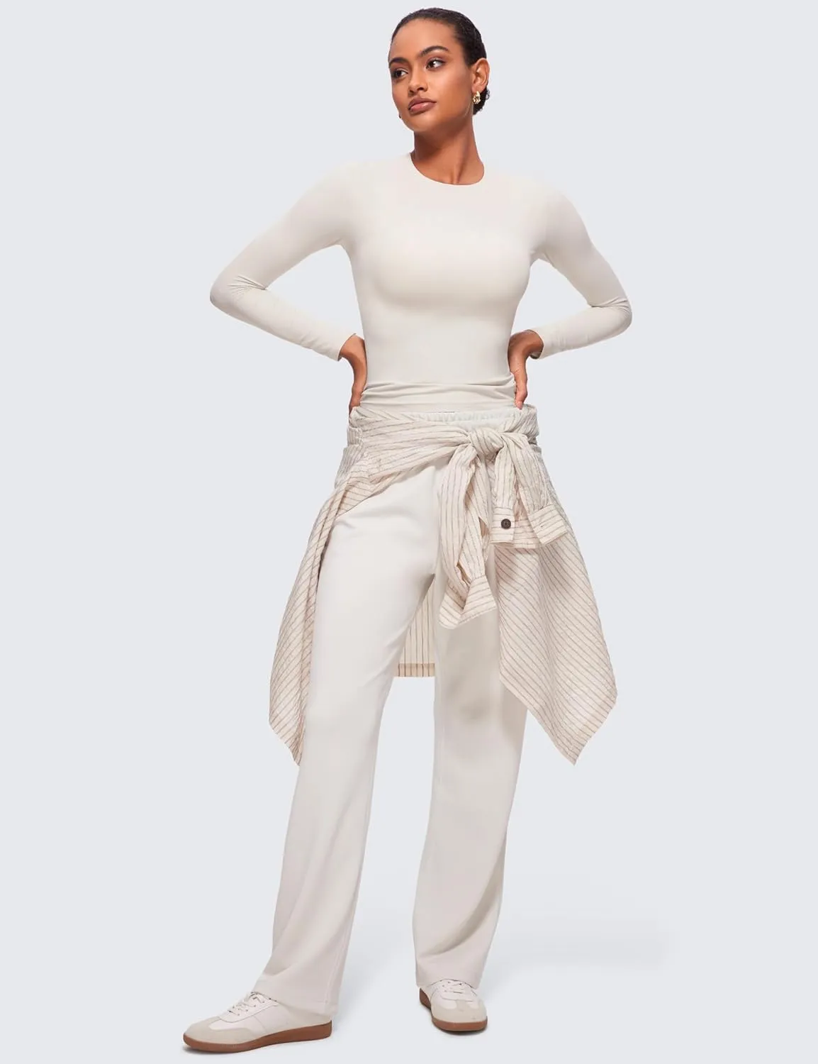 CRZ YOGA Softembrace Long Sleeve Shirts for Women Soft Crew Neck Fall Basic Tight Tops Fitted Casual Going Out T-Shirts