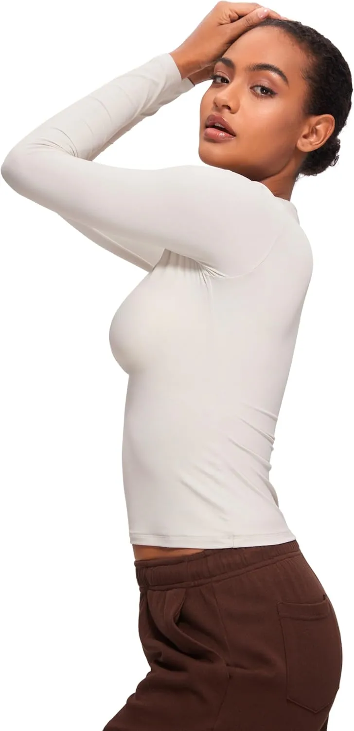 CRZ YOGA Softembrace Long Sleeve Shirts for Women Soft Crew Neck Fall Basic Tight Tops Fitted Casual Going Out T-Shirts