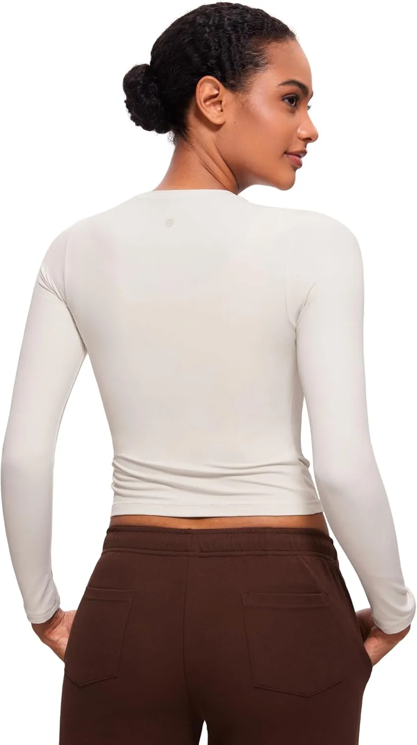 CRZ YOGA Softembrace Long Sleeve Shirts for Women Soft Crew Neck Fall Basic Tight Tops Fitted Casual Going Out T-Shirts