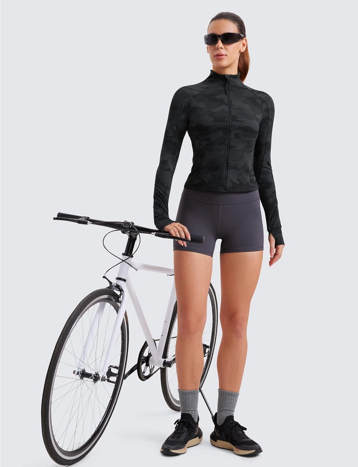CRZ YOGA Butterluxe Womens Cropped Slim Fit Workout Jacket Weightless Track Athletic Full Zip Up Tops with Thumb Holes