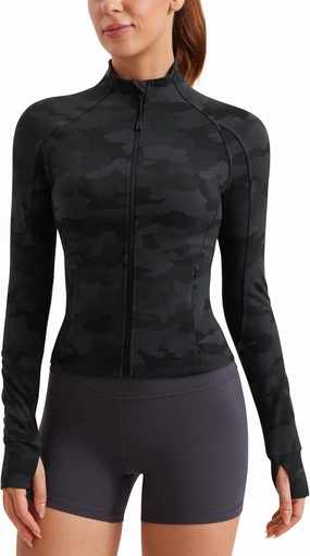 CRZ YOGA Butterluxe Womens Cropped Slim Fit Workout Jacket Weightless Track Athletic Full Zip Up Tops with Thumb Holes