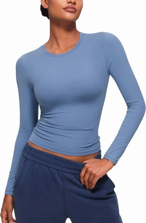 CRZ YOGA Softembrace Long Sleeve Shirts for Women Soft Crew Neck Fall Basic Tight Tops Fitted Casual Going Out T-Shirts