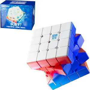 CuberShop Moyu Aosu WRM V7 Triple Track 4x4 Magnetic Flagship Stickerless UV Coated Speed Cube, Ball Core 4 by 4 58mm, 160 Magnets, Upgraded 3-Track Premium (aosu WRM v7-Magic Cloth)