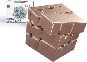 CuberShop Moyu Mirror Cube V2 Ball Core 3x3x3 Magnetic Speed Cube, Rose Gold, 2025 New Funny Variant of 3x3 Speed Cube, Golden Color Funny Cubing, Irregular Magic Cube (UV Coated Magic Clothes)
