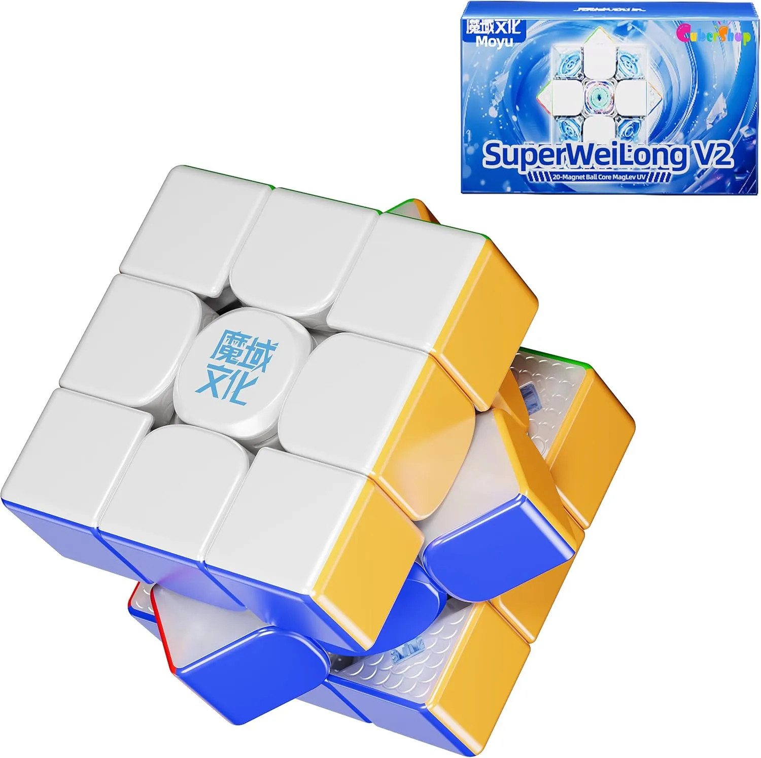 CuberShop Moyu Super WeiLong V2 3x3 20-M Ball Core MagLev (UV Coated) Stickerless Speed Cube, moyu WeiLong Pro 20 Magnets Magnetic MagLev Ball Core 3x3 UV, 2025 Flagship (Magic Clothes Pro Version)