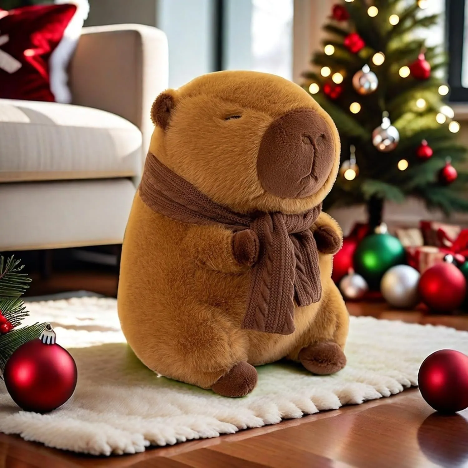 Cute Capybara Plush Toy Pillow Adorable Capybara Stuffed Animal for Kids and Adults 9.8inch Soft and Squishy Capibara Plushie Pillow Doll Xmas Gift（Scarf Style）