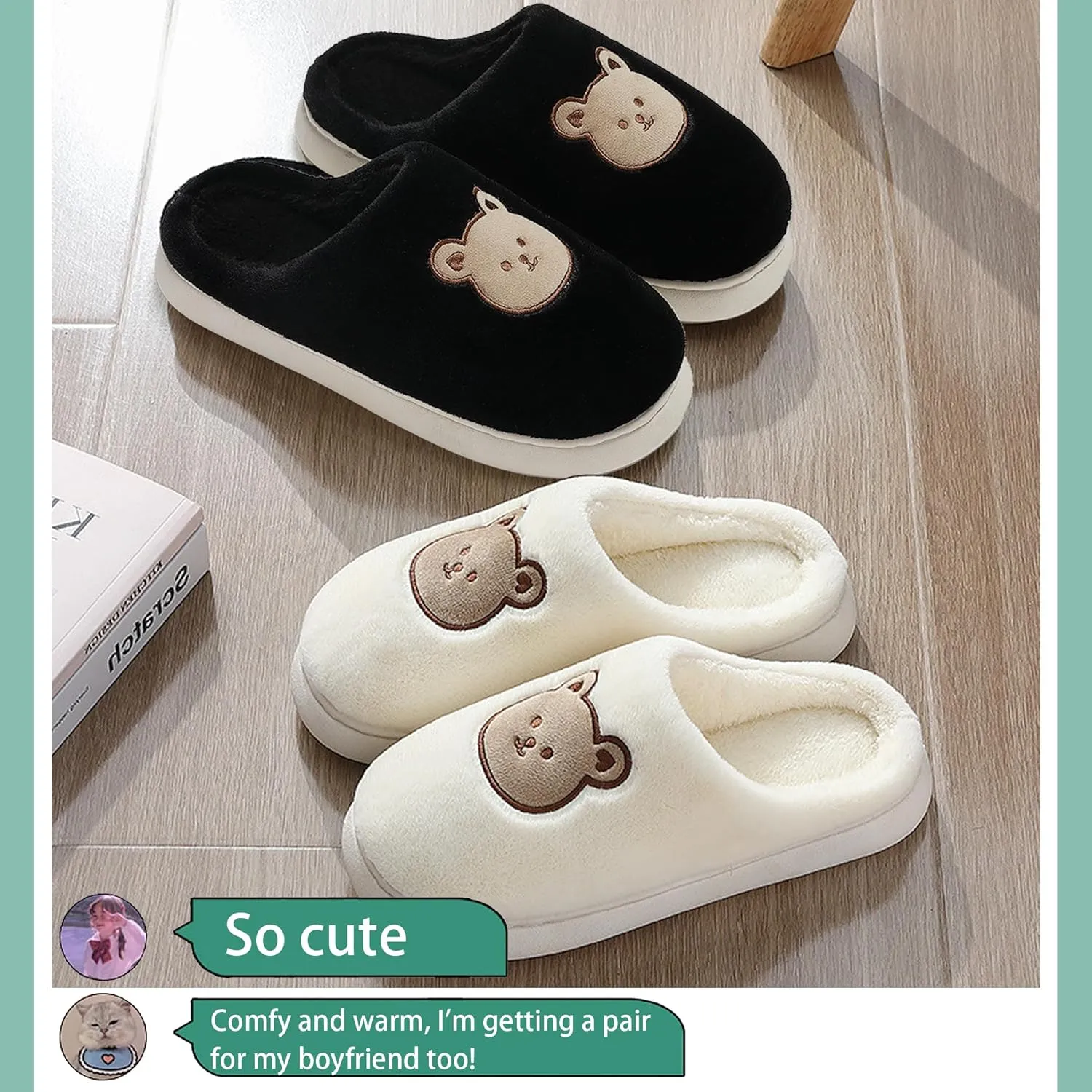 Cute Cartoon Slippers for Couples Kawaii Bear Indoor Non-Slip House Shoes Adorable Happy Dinosaur Plush Home Floor Footwear Unisex