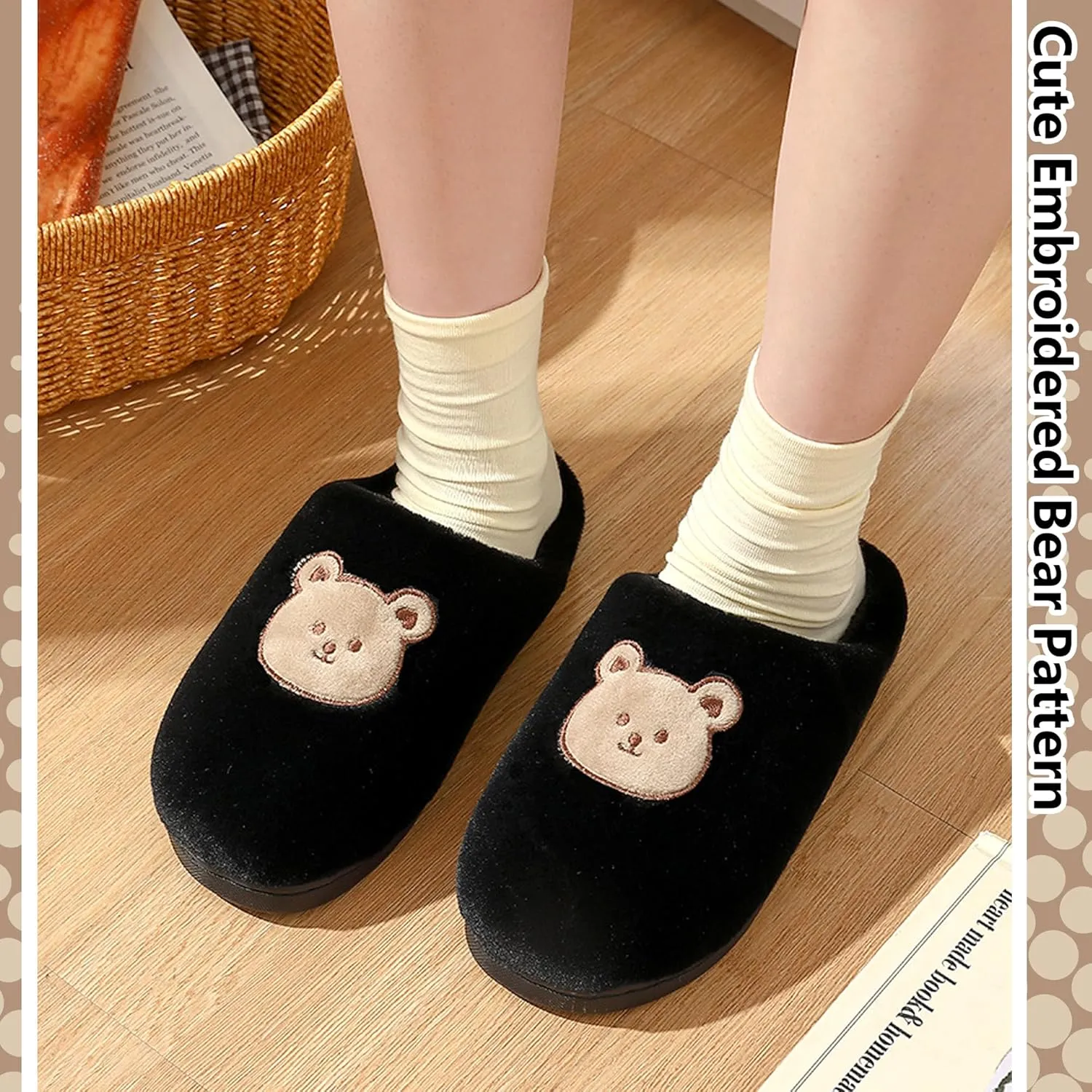 Cute Cartoon Slippers for Couples Kawaii Bear Indoor Non-Slip House Shoes Adorable Happy Dinosaur Plush Home Floor Footwear Unisex