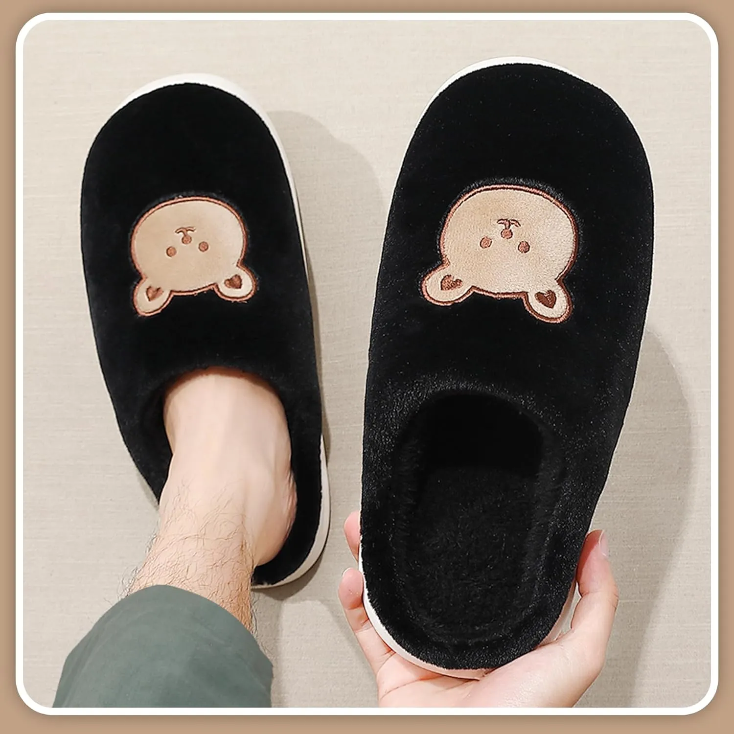 Cute Cartoon Slippers for Couples Kawaii Bear Indoor Non-Slip House Shoes Adorable Happy Dinosaur Plush Home Floor Footwear Unisex