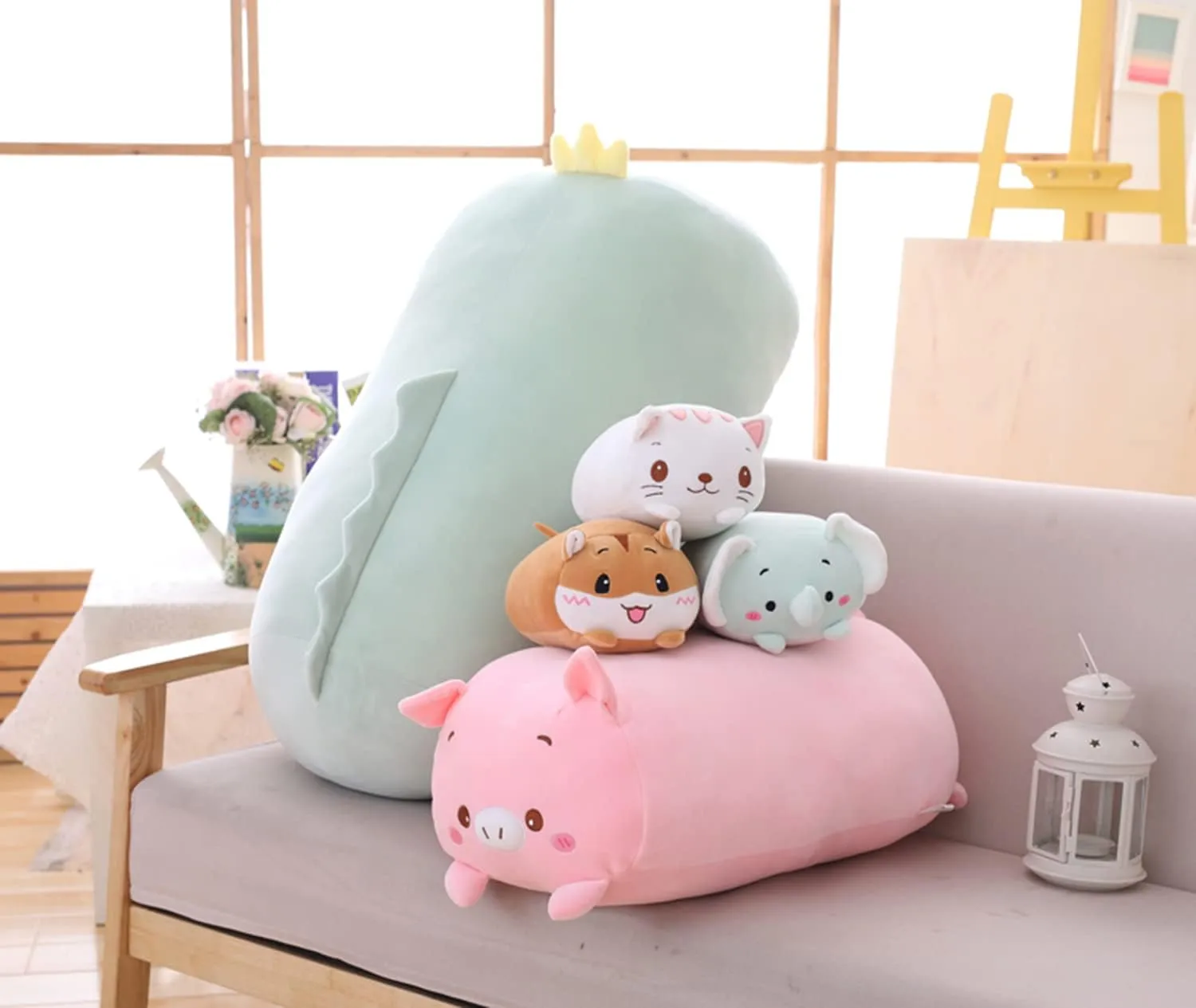 Cute Plush Dinosaur Stuffed Squishy Animal Cylindrical Body Pillow, Super Soft Dino Hugging Toy for Kids, Kawaii Sleeping Pillow, Gifts for Bedding or Home Decor, 8-Inch