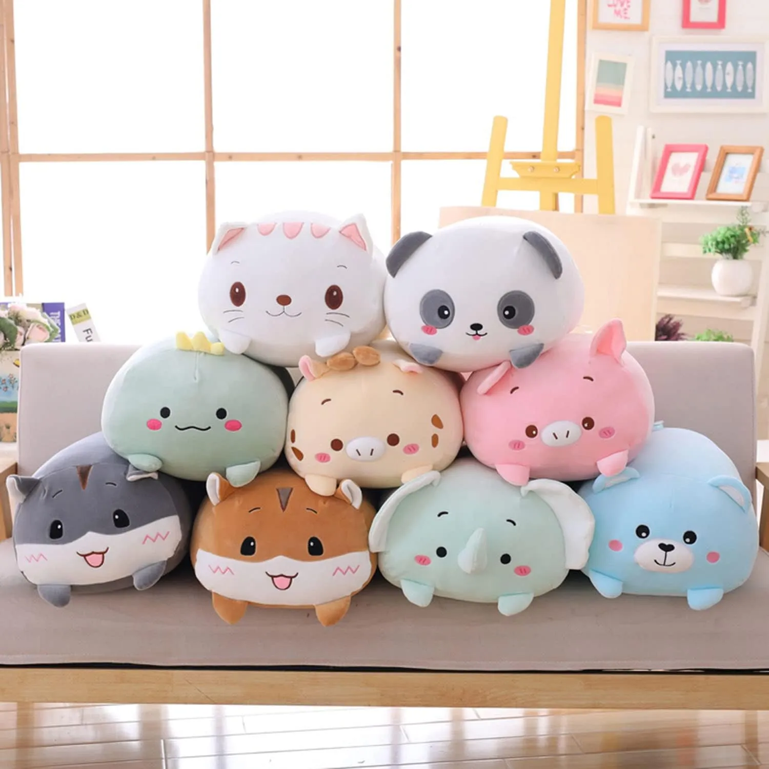 Cute Plush Dinosaur Stuffed Squishy Animal Cylindrical Body Pillow, Super Soft Dino Hugging Toy for Kids, Kawaii Sleeping Pillow, Gifts for Bedding or Home Decor, 8-Inch