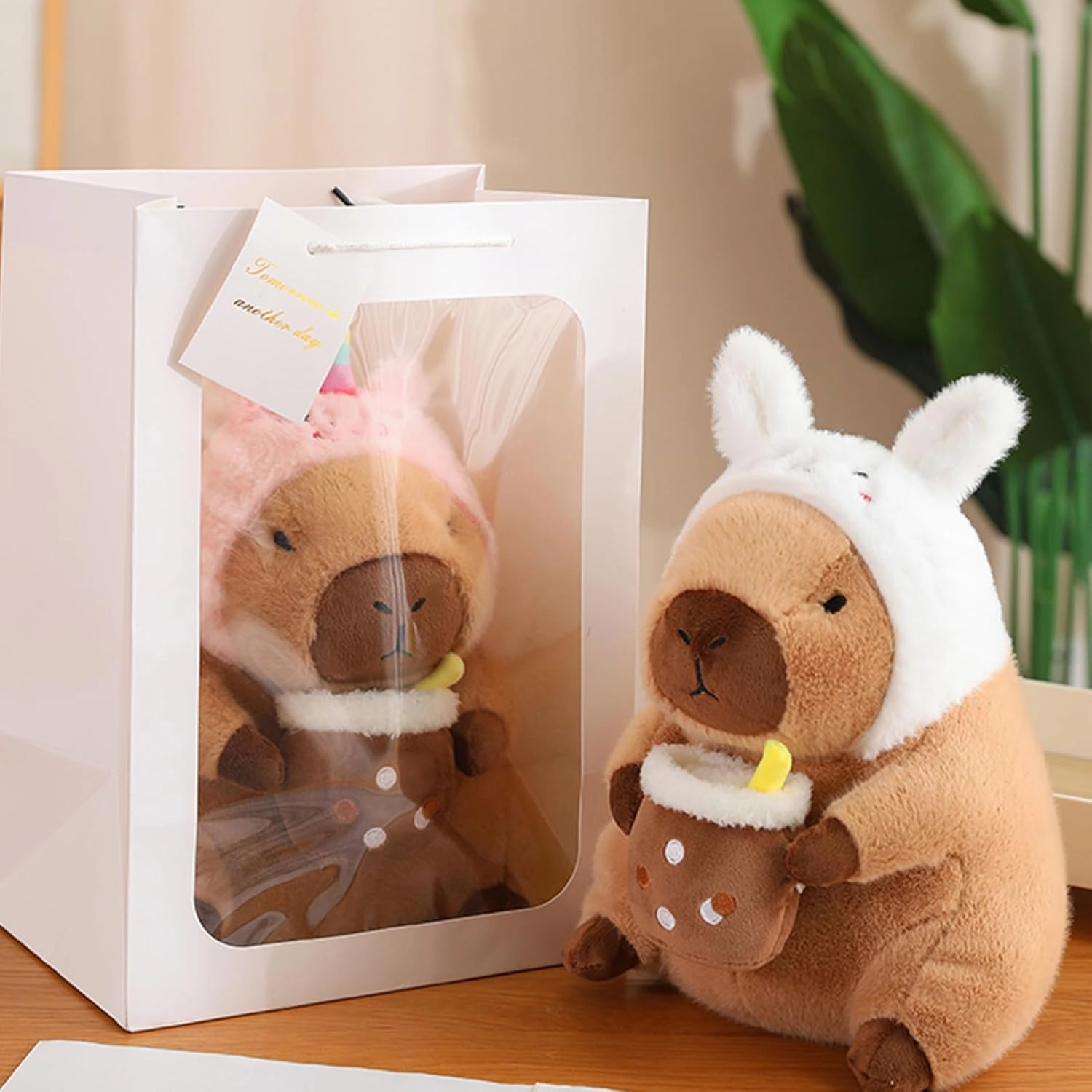 Cute Capybar Stuffed Animals，Kawaii Stuffed Capybar Toy Hugging Birthday Decorations Gifts（11.8-inch Rabbit Model）