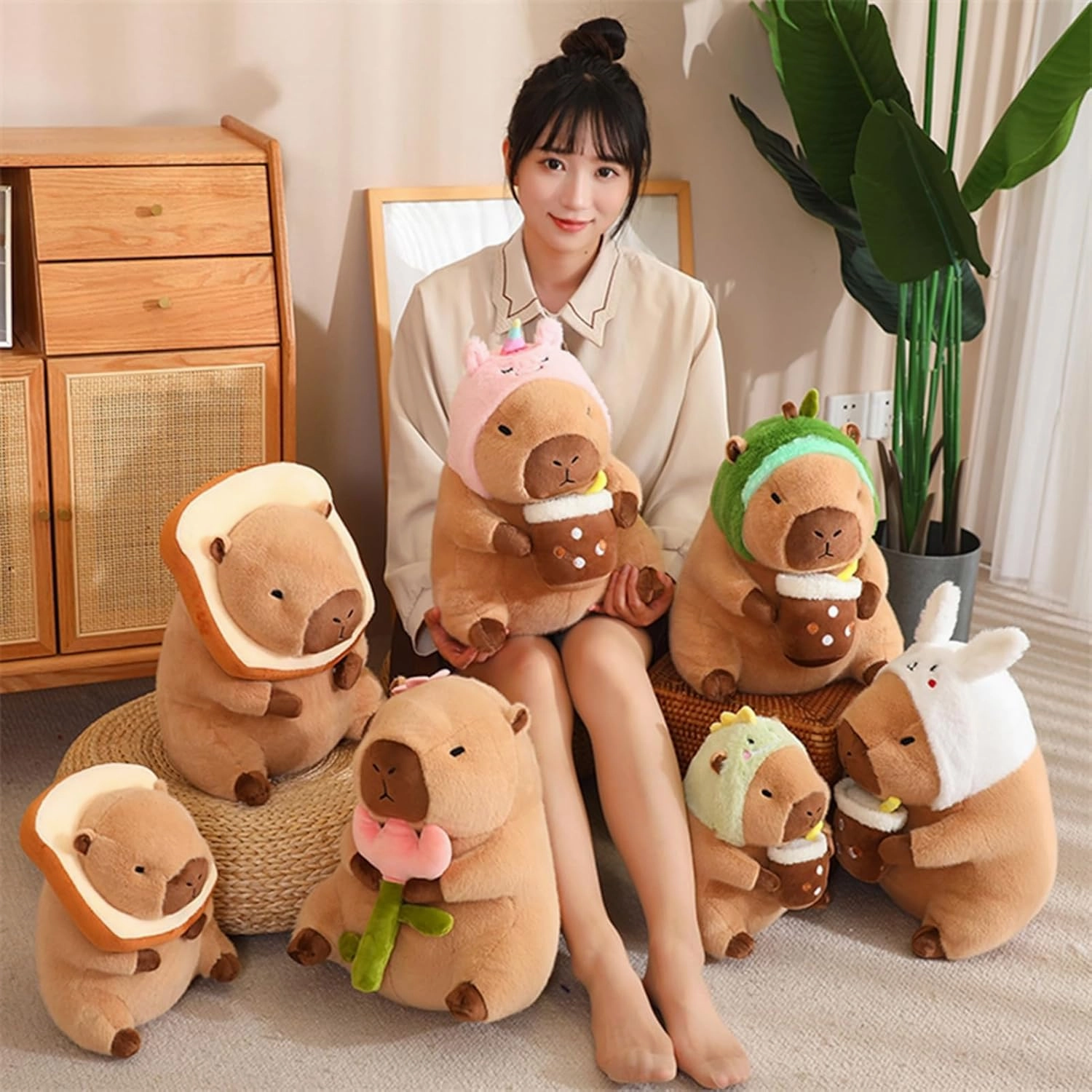 Cute Capybar Stuffed Animals，Kawaii Stuffed Capybar Toy Hugging Birthday Decorations Gifts（11.8-inch Rabbit Model）