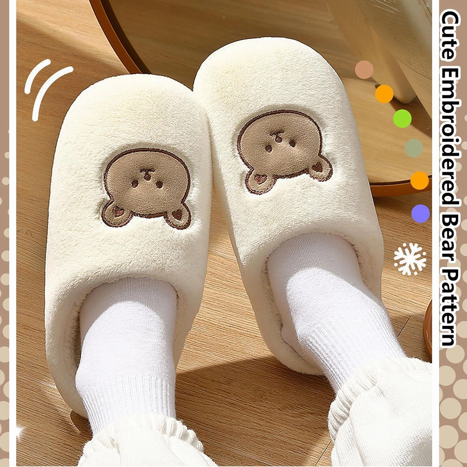 Cute Cartoon Slippers for Couples Kawaii Bear Indoor Non-Slip House Shoes Adorable Happy Dinosaur Plush Home Floor Footwear Unisex