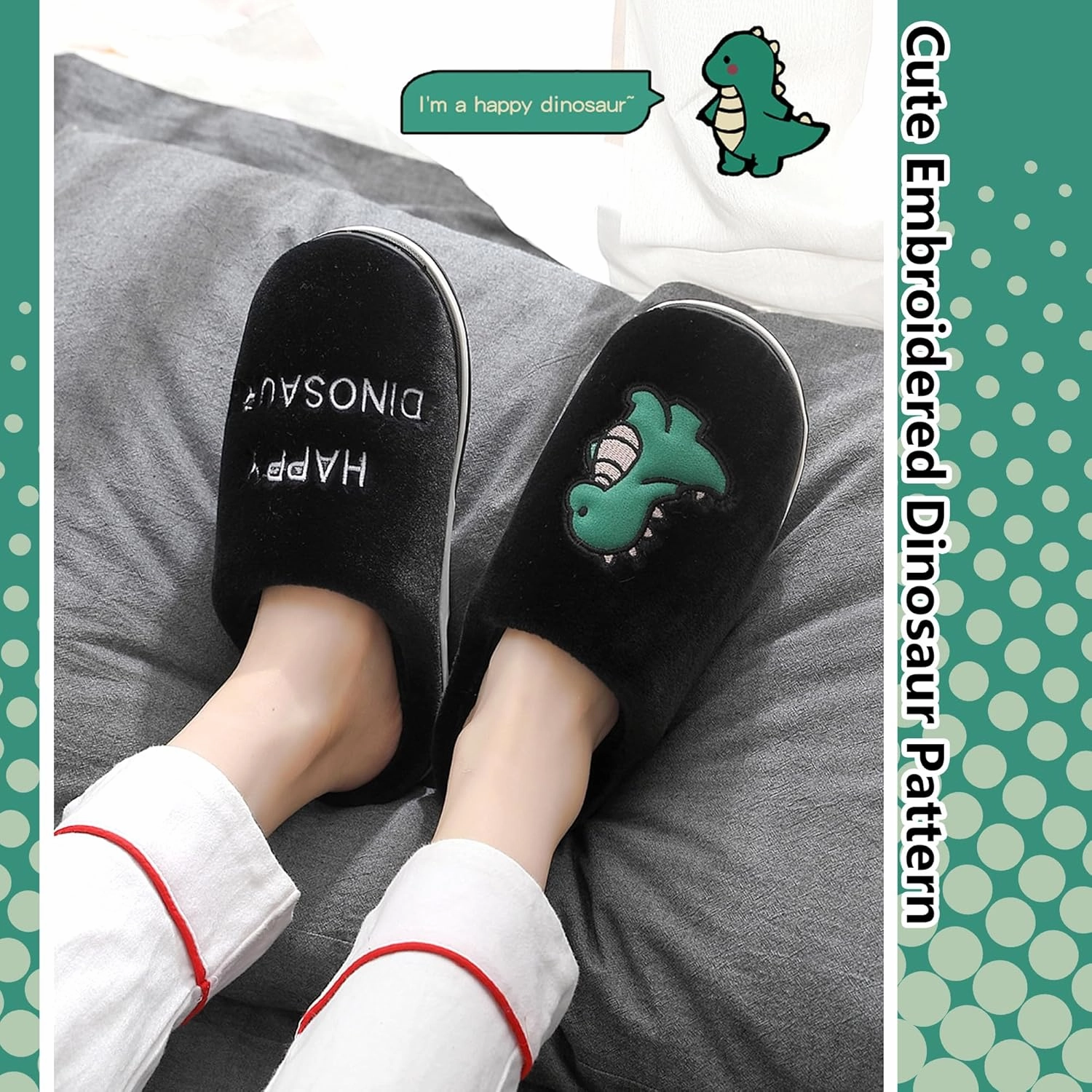 Cute Cartoon Slippers for Couples Kawaii Bear Indoor Non-Slip House Shoes Adorable Happy Dinosaur Plush Home Floor Footwear Unisex