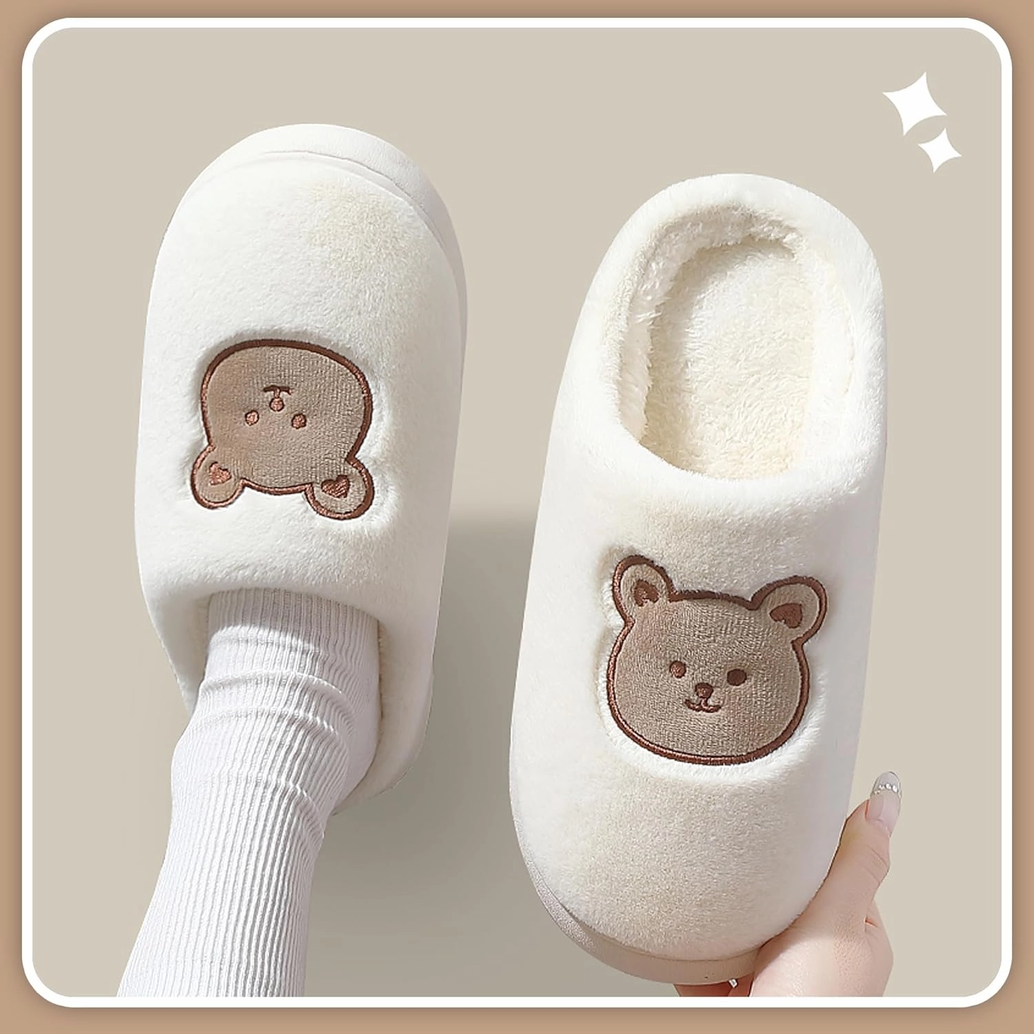 Cute Cartoon Slippers for Couples Kawaii Bear Indoor Non-Slip House Shoes Adorable Happy Dinosaur Plush Home Floor Footwear Unisex