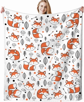 Cute Fox Blanket Super Soft Cozy Flannel Throw Blankets Bedding for Sofa Bedroom Living Room Kids Adults Gifts 60"x50"