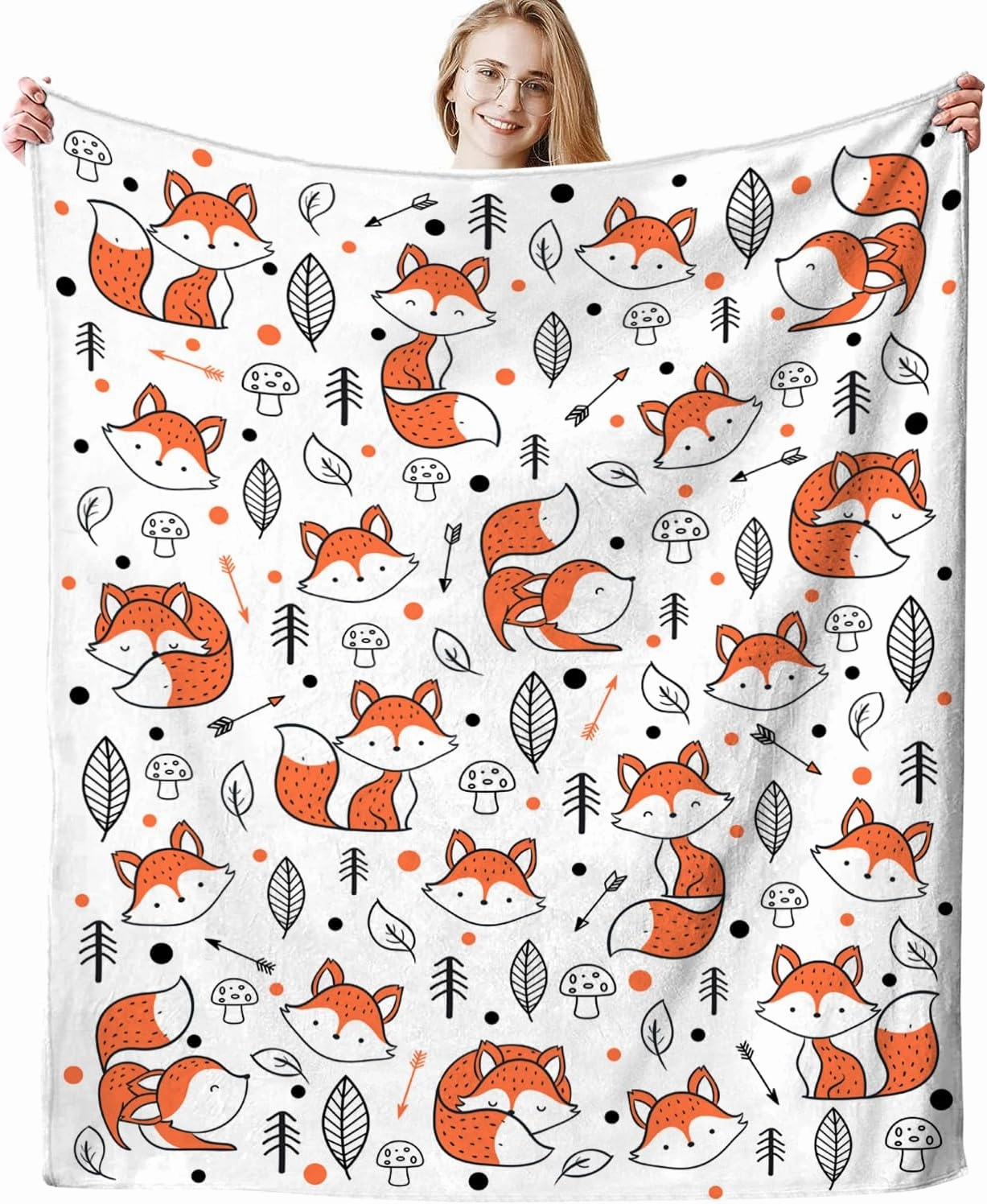 Cute Fox Blanket Super Soft Cozy Flannel Throw Blankets Bedding for Sofa Bedroom Living Room Kids Adults Gifts 60"x50"